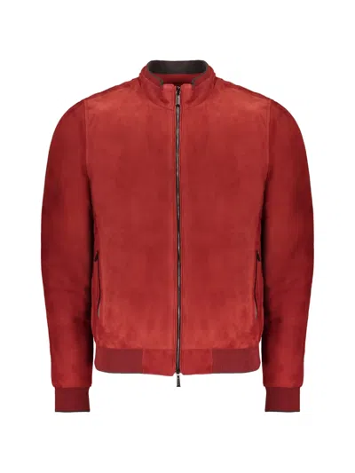 Moorer Padded Leather Jacket In Red
