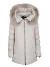 Moorer Padded Marble Jacket With Removable Fur Hood And Exquisite Finish In Gray