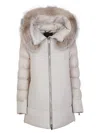 Moorer Padded Marble Jacket With Removable Fur Hood And Exquisite Finish In Neutral