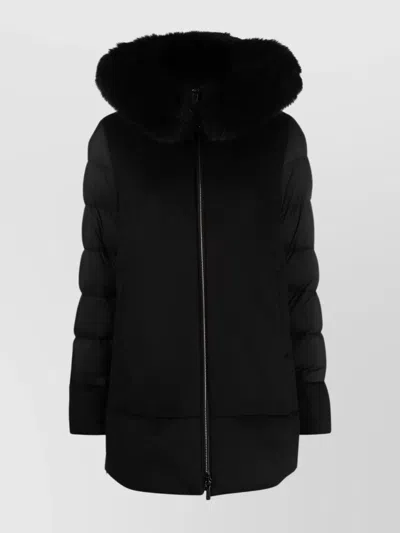 MOORER PADDED WOOL CLOAK WITH FUR TRIM