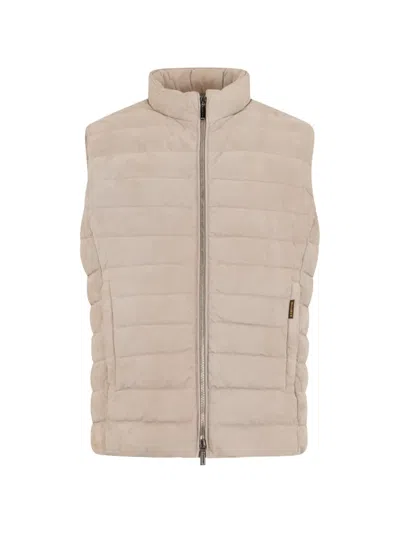 Moorer Padded Zip Gilet In Neutral