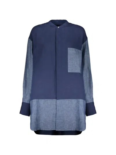 Moorer Patchwork-design Linen Shirt In 블루