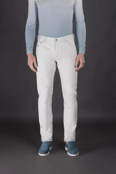 Moorer Pavel 55 Azzurro Cotton Tapered Denim Jeans In White