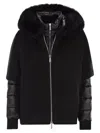 Moorer Cape-design Wool Coat With Down Jacket And Fox Fur Hood In Black
