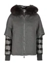Moorer Short Cape In Dark Gray Cashmere Wool With Detachable Goose Down Jacket In Gray