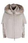 Moorer Almond Wool Cape Coat With Arctic Fox Fur Hood In Gray