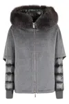 Moorer Short Cape In Dark Gray Cashmere Wool With Detachable Goose Down Jacket In Gray