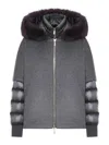 Moorer Short Cape In Dark Gray Cashmere Wool With Detachable Goose Down Jacket In Gray
