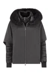 Moorer Short Cape In Dark Gray Cashmere Wool With Detachable Goose Down Jacket In Gray