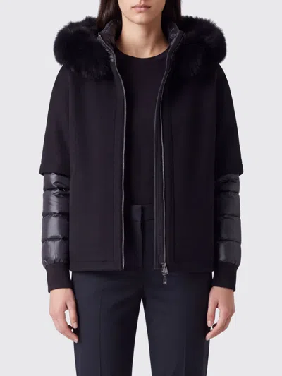 Moorer Pegaso-cwr Short Hooded Wool And Cashmere Coat In Black