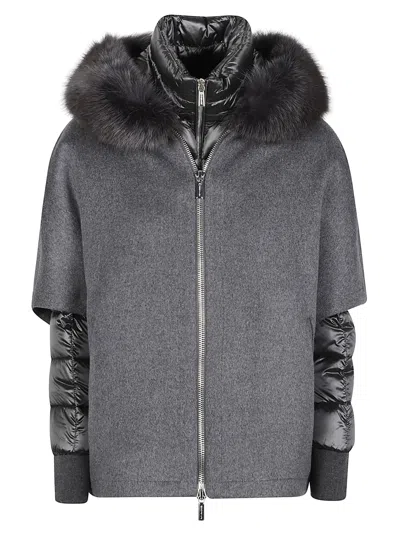 Moorer Pegaso-cwr Wool-cashmere Fur-trimmed Parka In Gray