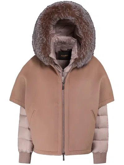 Moorer Pegaso Cwr Fur Trim Hooded Coat In Brown