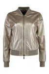 Moorer Metallic-effect Leather Bomber Jacket In Brown