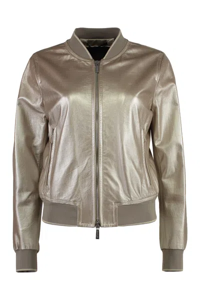 Moorer Pem Leather Jacket In Brown