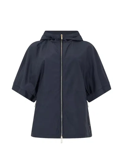 Moorer Penelope-da6 Hooded Short-sleeve Jacket In Blue