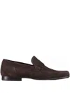 Moorer Penny-strap Suede Loafers In Brown