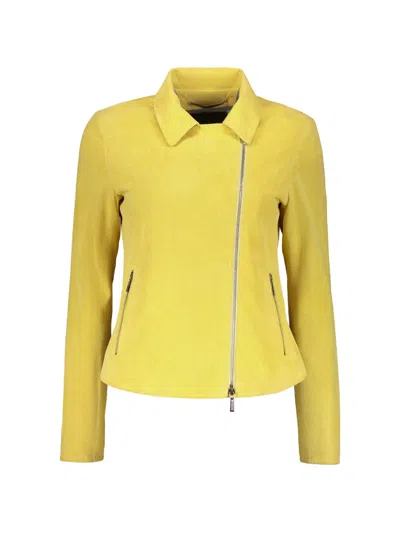 Moorer Perforated Leather Jacket In Yellow