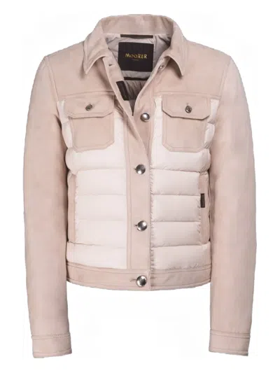 Moorer Petunia Suede-panel Quilted Jacket In Neutral