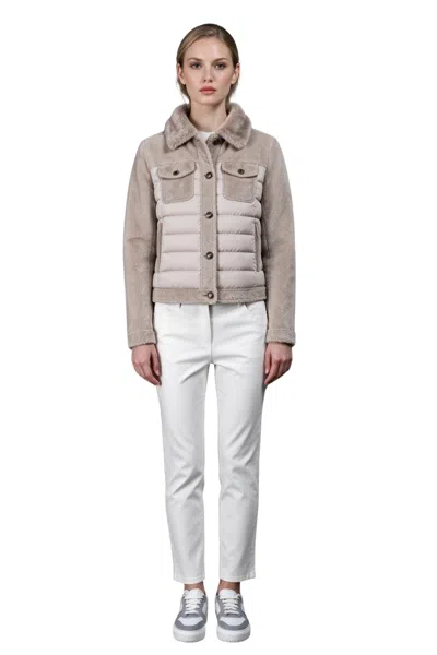 Moorer Petunia-fur-uro Jacket Pearl In Neutral