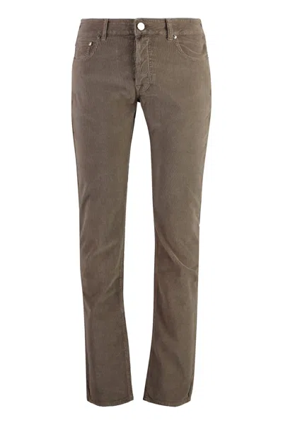 Moorer Logo-patch Corduroy Straight-leg Trousers In Brown