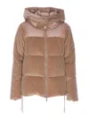 Moorer Quilted Velvet Hooded Jacket With Corduroy Panels In Brown