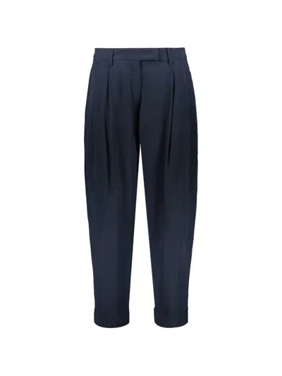 Moorer Pleated Turn-up Trousers In Blue