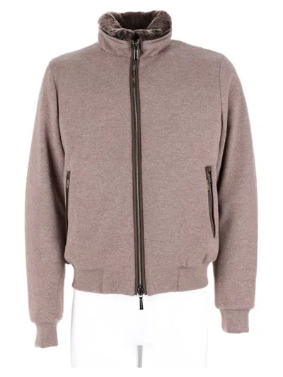 Moorer Plush High Collar Jacket With Faux Fur Lining In Pink