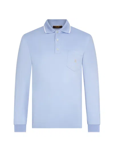 Moorer Pocket Long-sleeve Polo Shirt In Blue