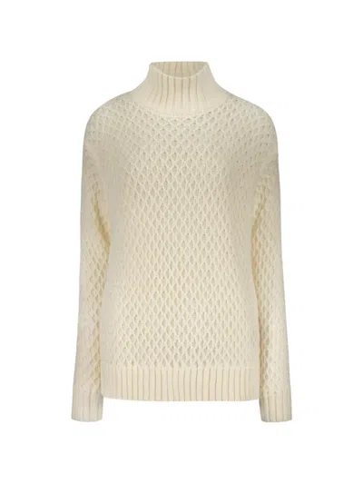 Moorer Pointelle-knit High-neck Sweater In White