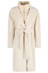 Moorer Long Quilted Jacket Belted Waist In Neutral