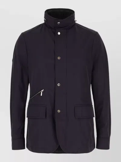 Moorer Polyester Jacket High Collar Long Sleeves In Blue