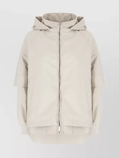 Moorer Polyester Jacket With Hood And Front Pockets In Neutral