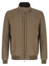 Moorer Beige Solid Mandarin Collar Jacket In Brown