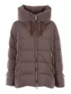 Moorer Hooded Puffer Jacket With Side Zip Pockets In Brown