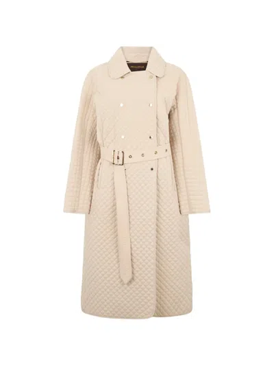 Moorer Quilted Belted Coat In Multi