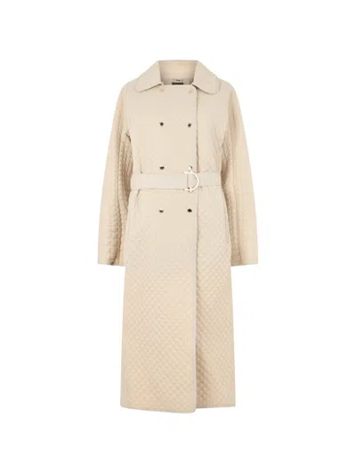 Moorer Quilted Belted Double-breasted Coat In Neutral