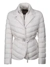 Moorer Quilted Belted Jacket In White