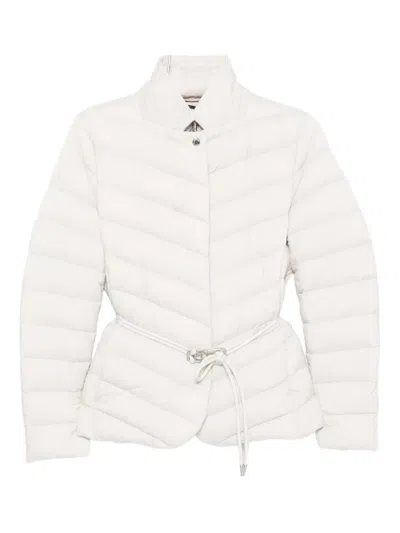 Moorer Quilted Belted Jacket In White