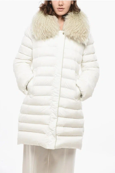 Moorer Quilted Camelia Down Jacket With Fur Hood In White