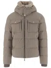 Moorer Quilted Down Jacket With High Collar And Removable Hood In Brown