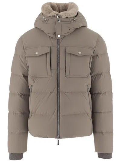 MOORER QUILTED DOWN JACKET WITH HIGH COLLAR AND REMOVABLE HOOD