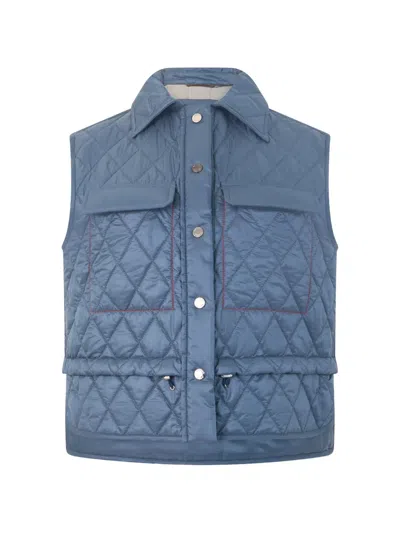 Moorer Quilted Drawstring Gilet In Blue