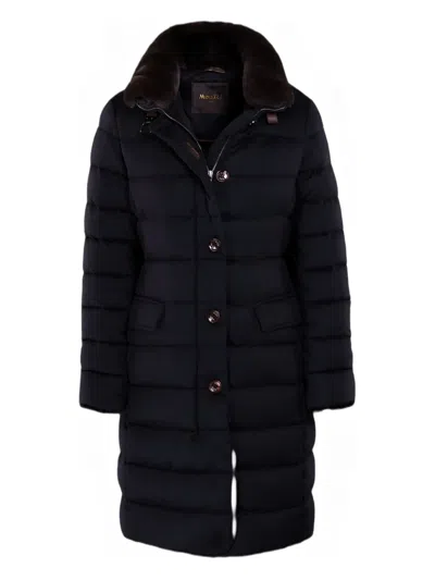 Moorer Quilted Faux Fur-collar Coat In Black