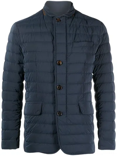 Moorer Quilted-finish Buttoned-up Coat In Blau