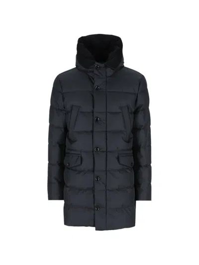 Moorer Quilted Hooded Coat In Blue