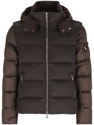 Moorer Quilted Hooded Down Jacket In Brown