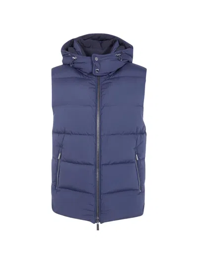 Moorer Quilted Hooded Gilet In Blue