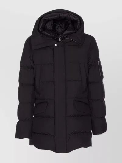 Moorer Long-sleeved Hooded Cotton Coat In Black