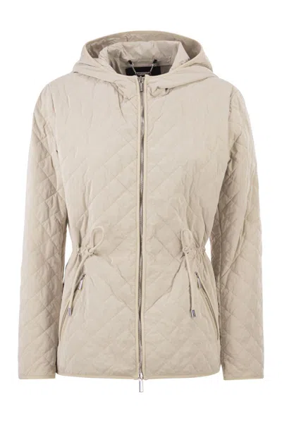 Moorer Quilted Hooded Jacket With Adjustable Waist In Brown