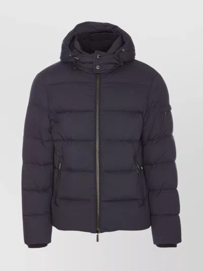 Moorer Quilted Hooded Jacket With Zippered Sleeves In Blue